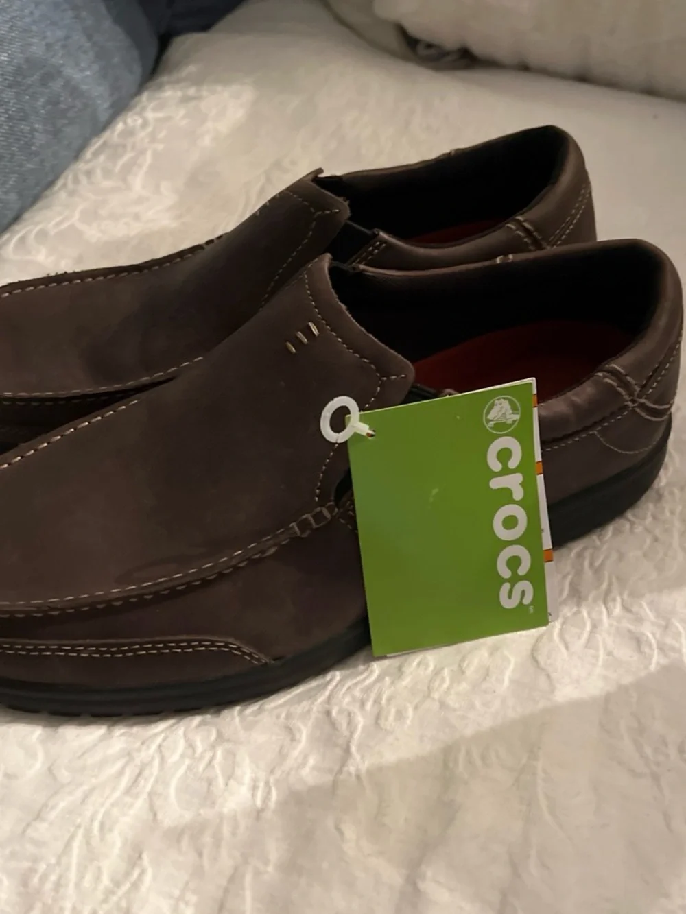 CROCS Men’s Dark Brown Slip-On Leather-Look Loafers